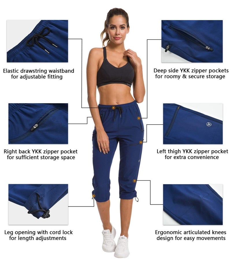 ChinFun Women's Outdoor Quick Dry Pants Breathable Water-Resistant UPF50+ Camping Hikking Capri Pants Navy XL - Image 4